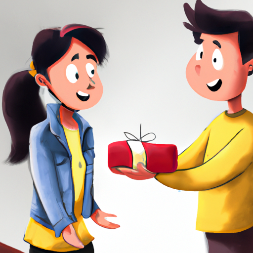 תמונה המתארת זוג מחליפים מתנות, תוך התמקדות בביטויים המשמחים שלהם.